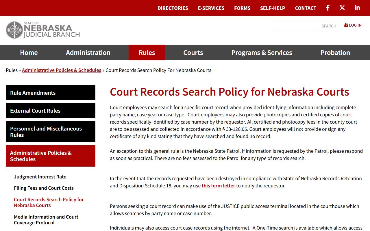 Nebraska court records search policy for Thurston County arrest cases